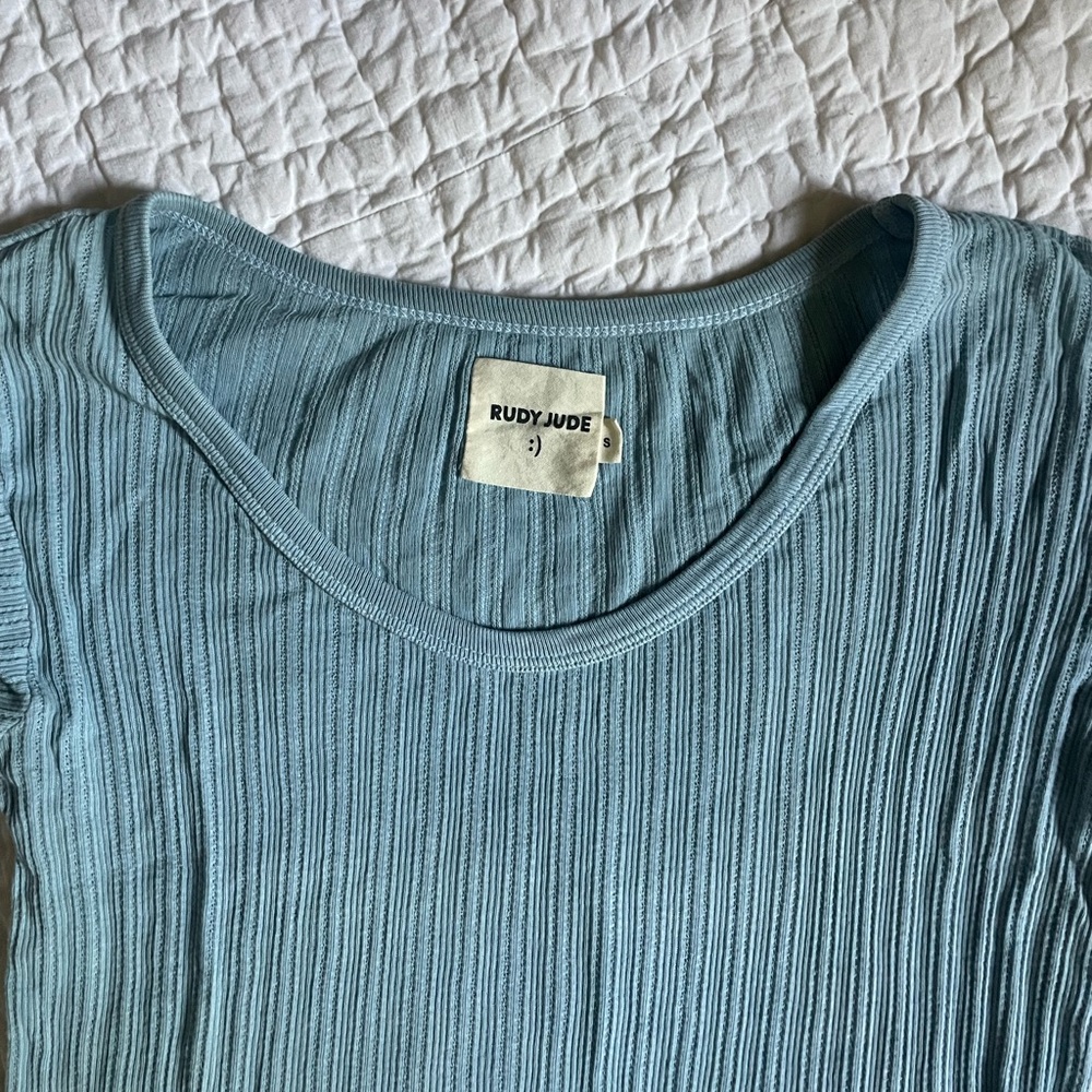 Rudy Jude Women's Light Blue Ribbed Sissy Top